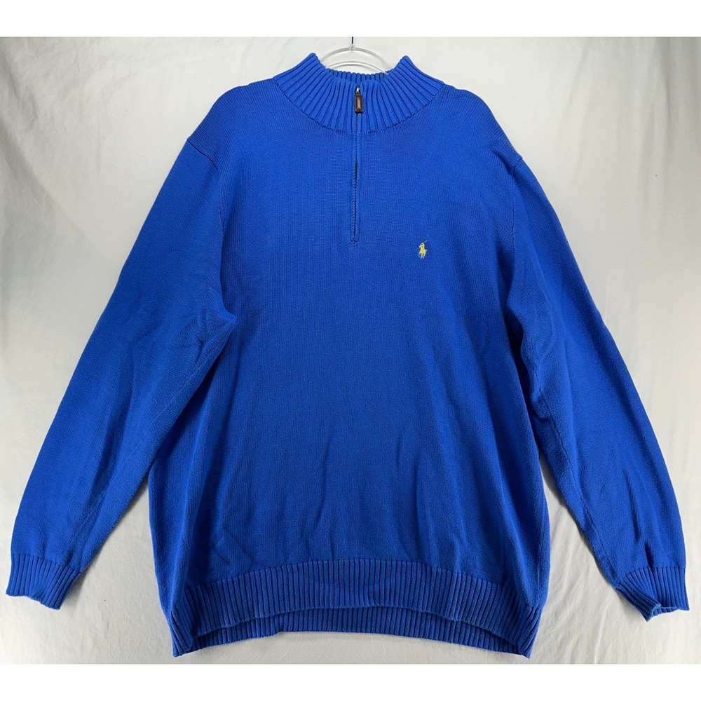 Polo Ralph Lauren Mens 2XLT Tall Royal Blue Cotton Quarter Zip Pullover Sweater - Picture 2 of 9